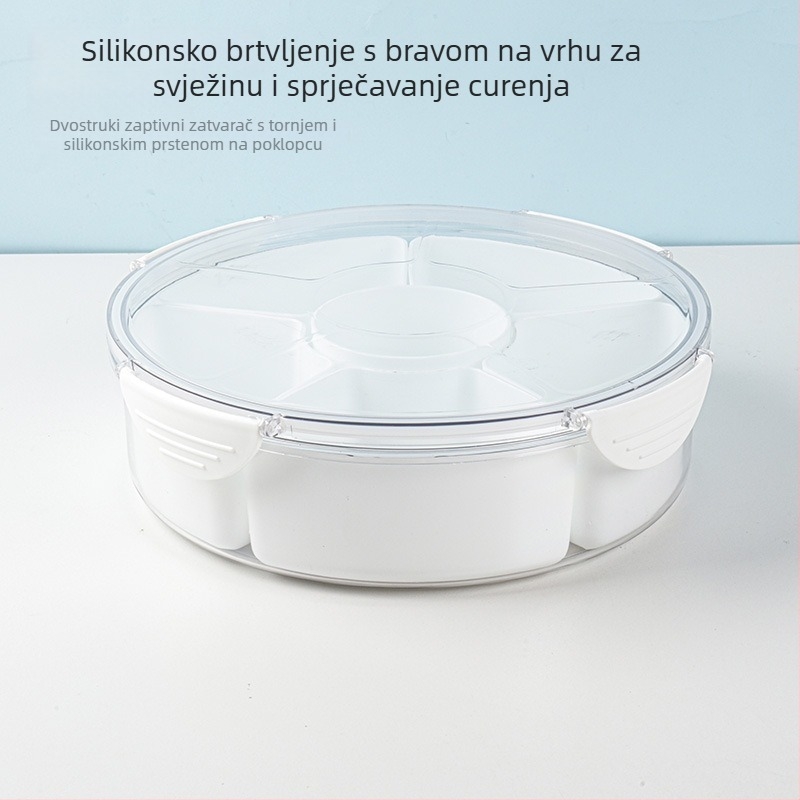 Kutija za skladištenje u hladnjaku, organizator za začine, šest pretinaca, s ručkom, rotirajuća i zatvorena, prozirni pladanj za suho voće.