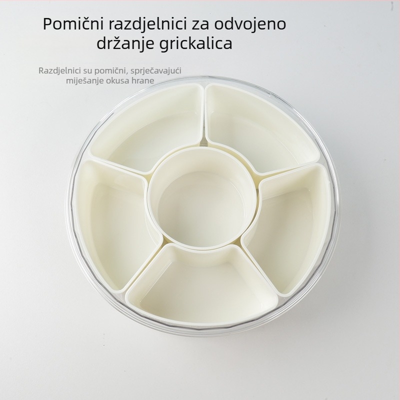 Kutija za skladištenje u hladnjaku, organizator za začine, šest pretinaca, s ručkom, rotirajuća i zatvorena, prozirni pladanj za suho voće.