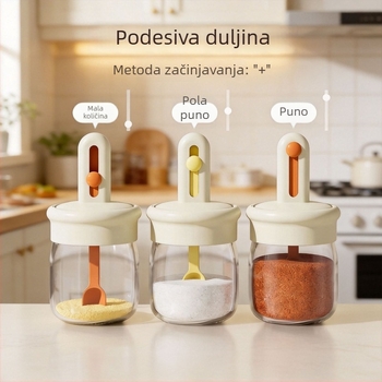 Staklena teleskopna posuda za začine s integriranom žličicom i poklopcem, kuhinjski spremnik za začine, hermetički spremnik za sol