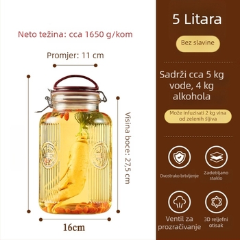 Staklena posuda sa snap-on poklopcem, s ventilom za zrak, velik kapacitet za kućnu proizvodnju vina