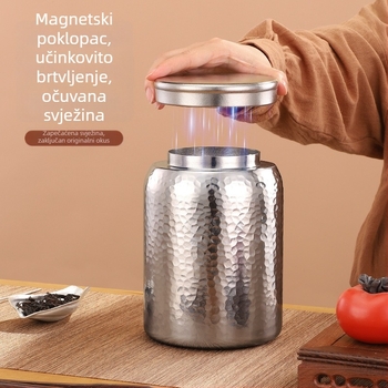 Kutija za čaj od čistog titana s udubljenim uzorkom, kapacitet 1800 ml, magnetski zatvarač, otporno na vlagu, luksuzna kutija za skladištenje Pu'er čaja sa suhim korom mandarine