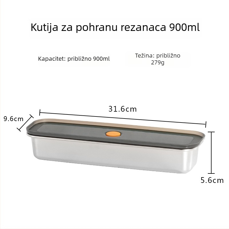 Pravokutna kutija od 304 nehrđajućeg čelika sa vakuum zatvaranjem, za pohranu rezanaca i žitarica, kapacitet 1–2 L