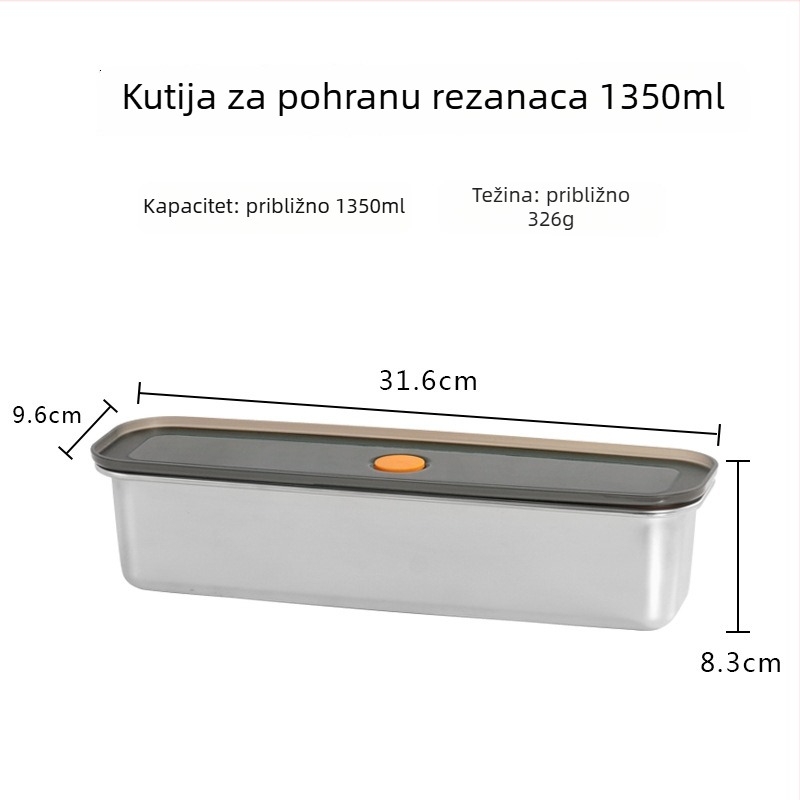 Pravokutna kutija od 304 nehrđajućeg čelika sa vakuum zatvaranjem, za pohranu rezanaca i žitarica, kapacitet 1–2 L