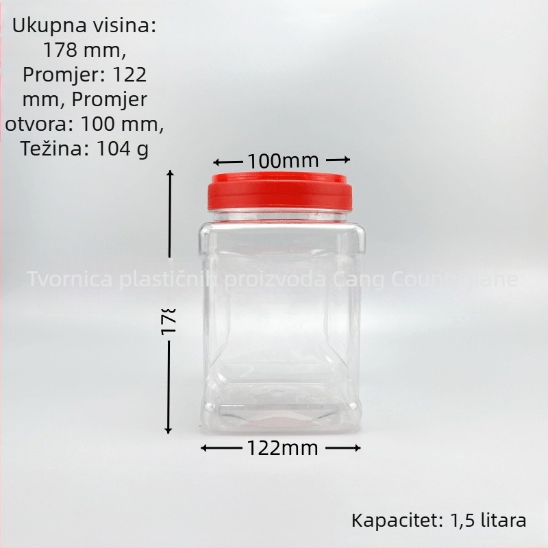 Kvadratna posuda za hranu sa širokim otvorom i poklopcem; višenamjenski spremnik za žitarice, čaj, suho voće, pistacije i sušeno meso; ručni dizajn