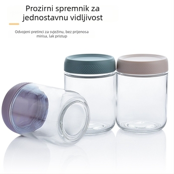 Staklena posuda s čepom za kuhinju — jogurt, zobene pahuljice, zrna kave, orašasti plodovi i grickalice; otporna na vlagu, cilindrični oblik, kapacitet 301–500 ml