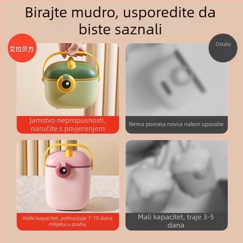 Prijenosna kutija za mlijeko u prahu sa zatvaračem i ručkom, velika kapaciteta za dječju hranu i rižinu kašu
