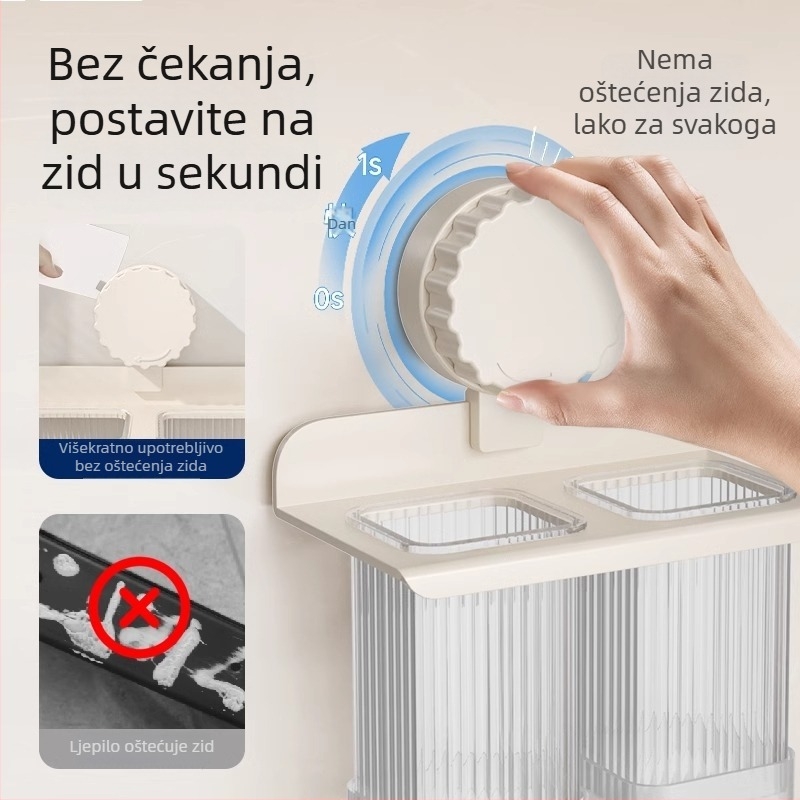 Zidni držač za štapiće i žlice sa sustavom odvodnje, kuhinjski organizator bez bušenja