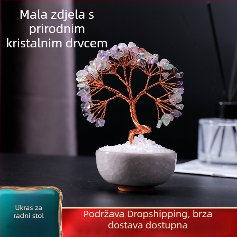 Kristalno stablo života za stolnu dekoraciju s bazom za šalicu čaja – ručno izrađeni kristalni ukras