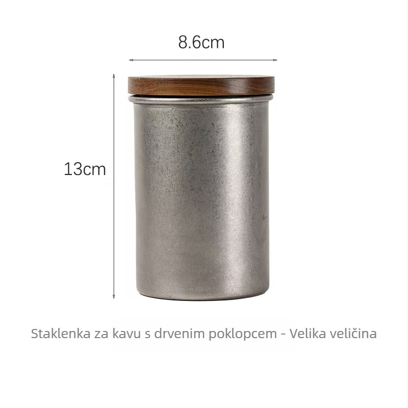 304 nehrđajući čelik, vintage hermetična posuda s drvenim poklopcem, za skladištenje kave, matcha praha, zrna kave i čajeva, zapremina 501–800 ml