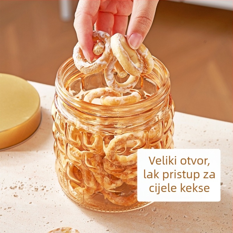 Staklena hermetički zatvorena posuda u ambra boji – za skladištenje orašastih plodova, grickalica, čaja, žitarica i sušene korice mandarine