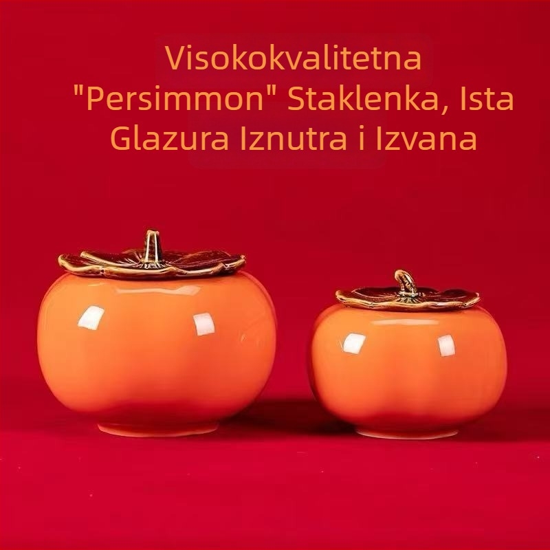 Keramička posuda za skladištenje s hermetičnim poklopcem u obliku persimon-a – za čaj i slatkiše – dekorativni dar