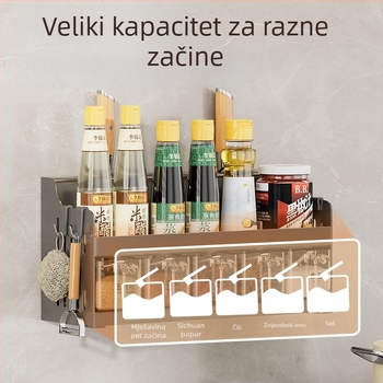 Zidni organizator za začine i boce, bez bušenja, dvostruki kuhinjski organizator s kompletnim setom od 20 staklenki za začine