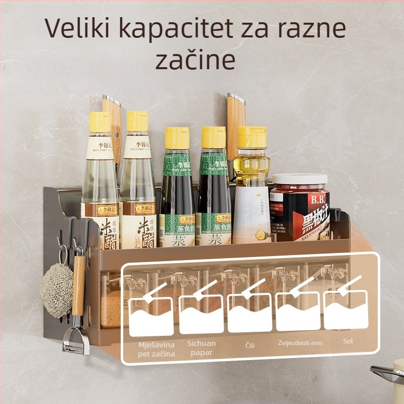 Zidni organizator za začine i boce, bez bušenja, dvostruki kuhinjski organizator s kompletnim setom od 20 staklenki za začine