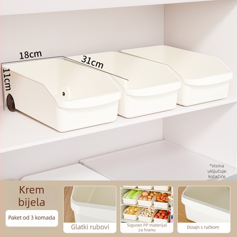 Plastična kutija za skladištenje u ormaru s nosačem poklopaca lonaca i kliznim organizatorom, 12 L, 31×18×11 cm, japanski stil