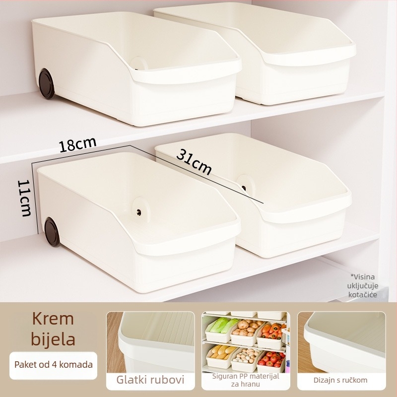 Plastična kutija za skladištenje u ormaru s nosačem poklopaca lonaca i kliznim organizatorom, 12 L, 31×18×11 cm, japanski stil