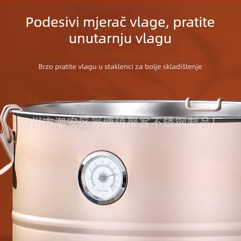 Nerđajući čelični spremnik za čaj i zrna kave s prozirnim prozorom, ojačan, otporan na vlagu i štetnike, s higrometrom, zatvoren spremnik za čuvanje kave