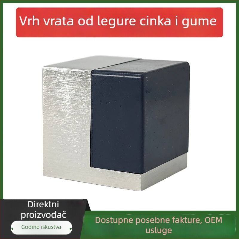 Dverni stopper od cinkovog legura i gume za staklena vrata, podna montaža