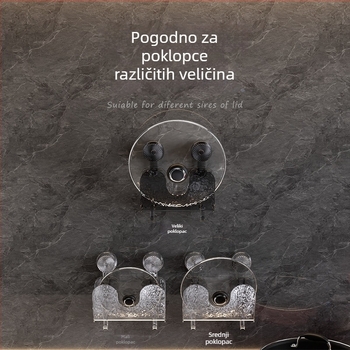 Zidni držač poklopaca lonca sa usisnom čašom, valovit dizajn, bez bušenja, kuhinjski organizator