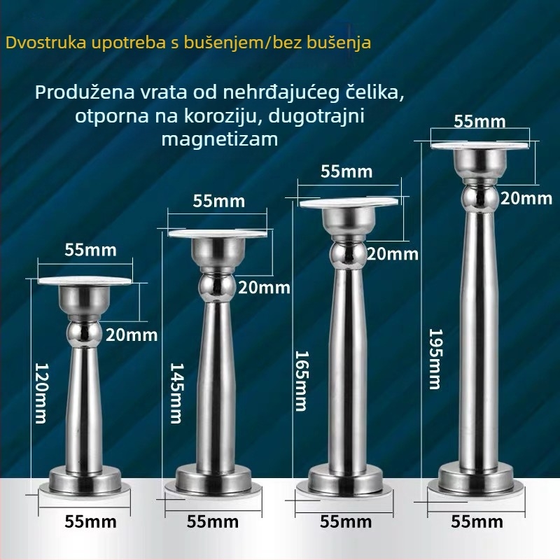 Produženi zaustavljač vrata od nehrđajućeg čelika, magnetski montiran iza vrata, zaštita od sudara