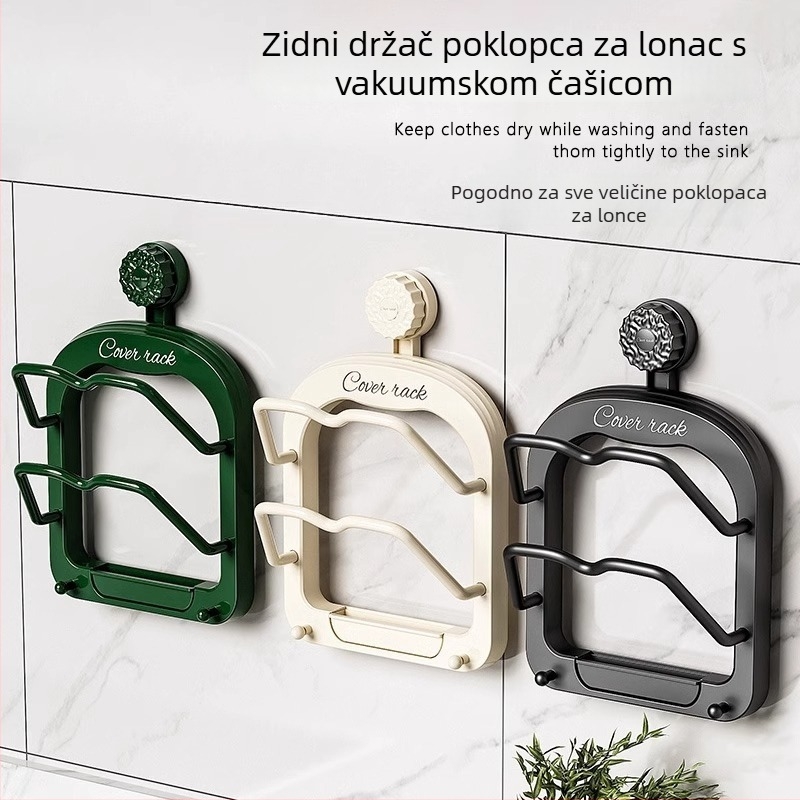 Držač poklopaca s usisnim čašicama, zidni bez bušenja, kuhinjski organizator, višenamjenska polica za daske za rezanje i radnu plohu