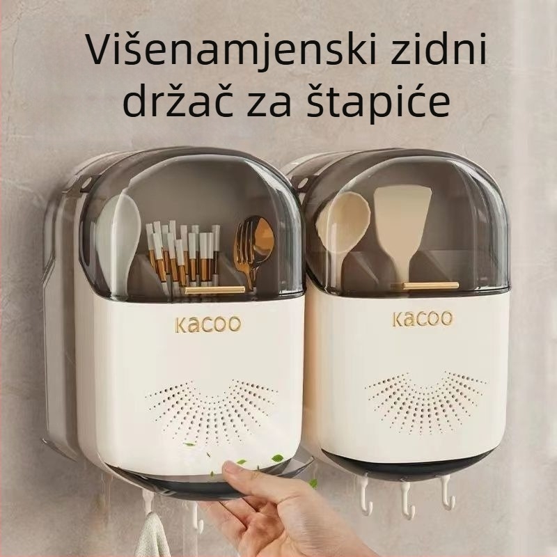 Zidni antibakterijski perforirani držač za štapiće i žlice s odvodom
