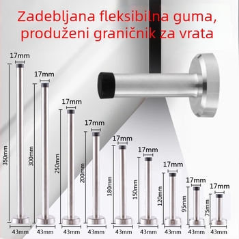 Zidni zaštitnik vrata od nehrđajućeg čelika, gumom i plastikom, za staklena vrata, produženi model