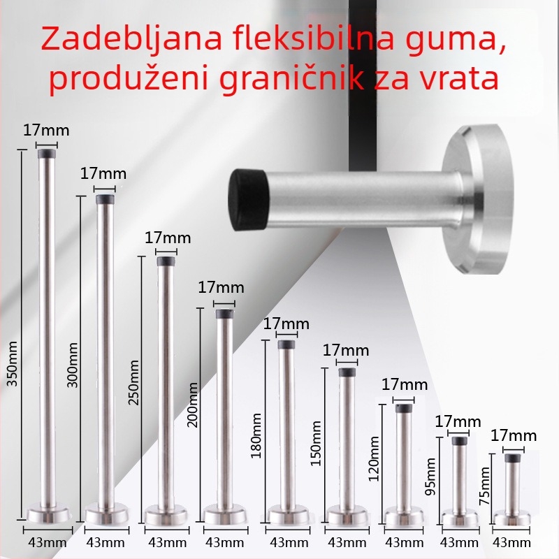 Zidni zaštitnik vrata od nehrđajućeg čelika, gumom i plastikom, za staklena vrata, produženi model