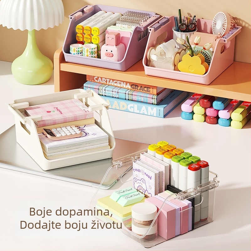 Pravokutna plastična kutija za pohranu na radnoj površini — organizator za užinu i sitne predmete, višeslojni organizator