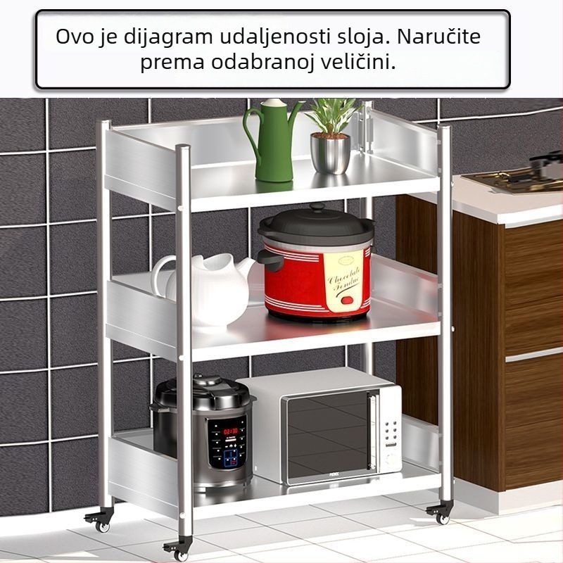 Debljani nehrđajući čelični kuhinjski stalak za pod, višeslojni, za kućnu upotrebu, pogodan za mikrovalnu pećnicu i lonce, s odvojivim spremnikom za pohranu