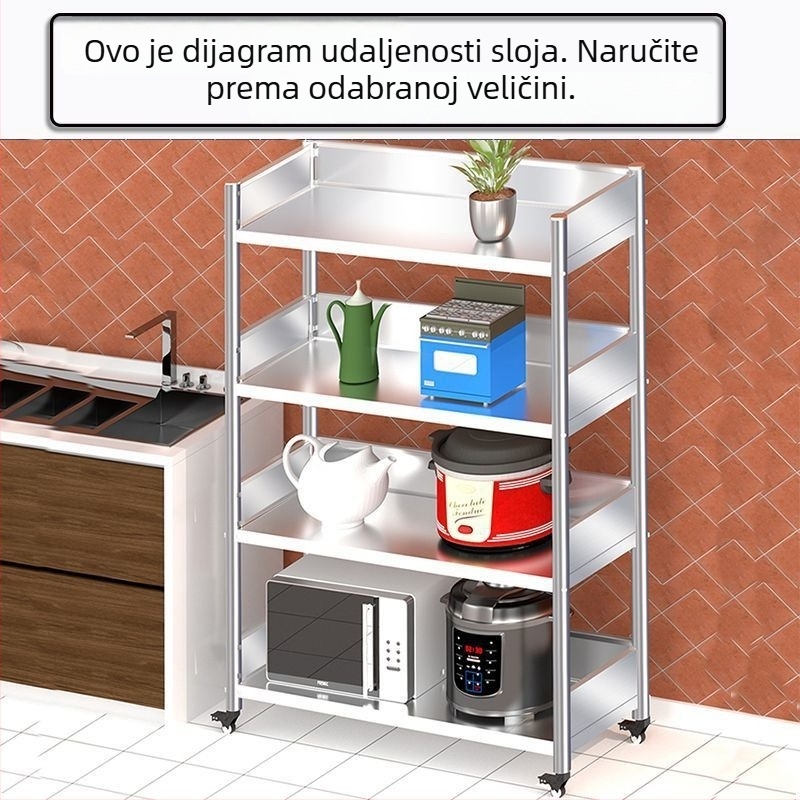 Debljani nehrđajući čelični kuhinjski stalak za pod, višeslojni, za kućnu upotrebu, pogodan za mikrovalnu pećnicu i lonce, s odvojivim spremnikom za pohranu