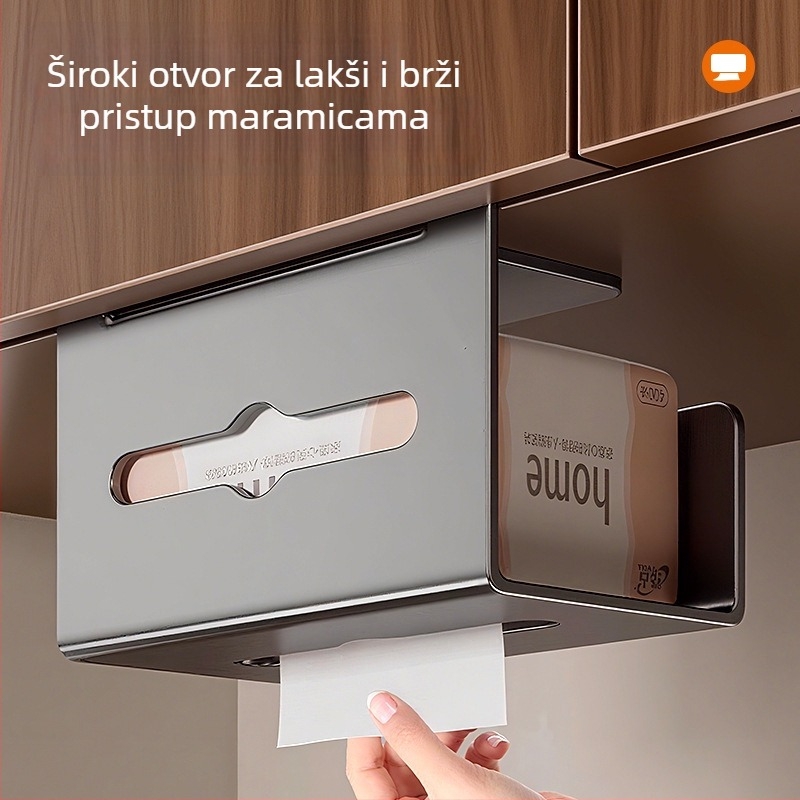 Zidni držač kuhinjske papirne role, grafitno siva, bez bušenja, s pretincem za foliju i krpe