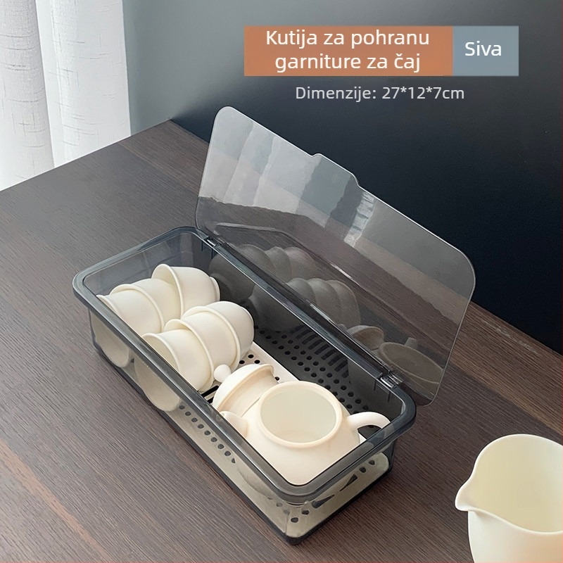 Stolni organizator za čajni servis s poklopcem i stalak za sušenje štapića