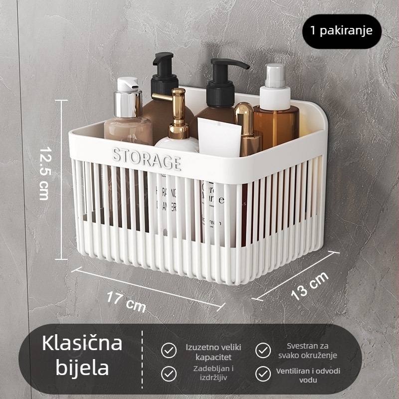 Zidna polica za kupaonicu za odlaganje kozmetike, bez bušenja, PP