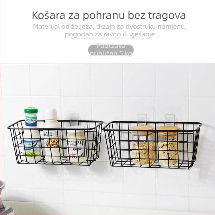 Željezni zidni ormarić za pohranu sa košarom, bez bušenja, za kuhinju i kupaonicu
