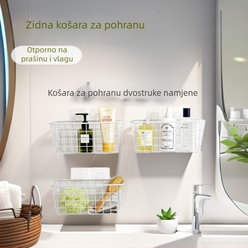 Željezni zidni ormarić za pohranu sa košarom, bez bušenja, za kuhinju i kupaonicu