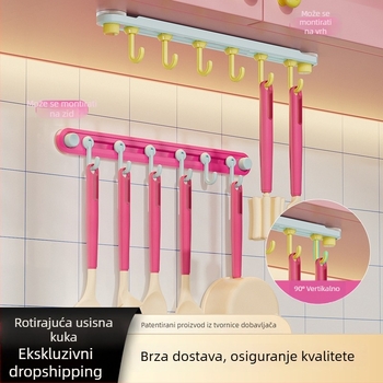 Dopamine rotirajući kuhinjski vješak sa usisnom čašom i kliznim vodilima – višestruki kukici, bez bušenja