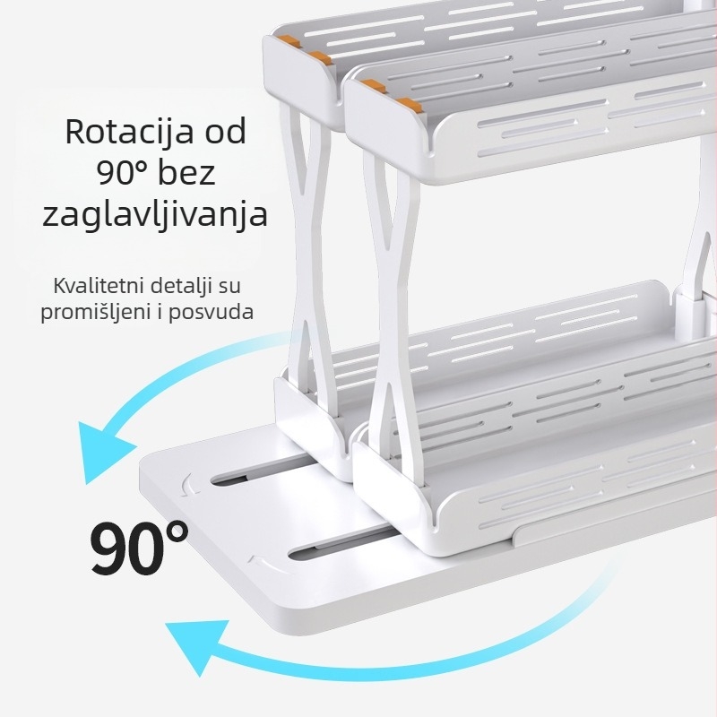 Izvlačni rotirajući organizator za pohranu — kuhinja za začine i boce, kozmetička polica, dvostruki nivo ispod sudopera