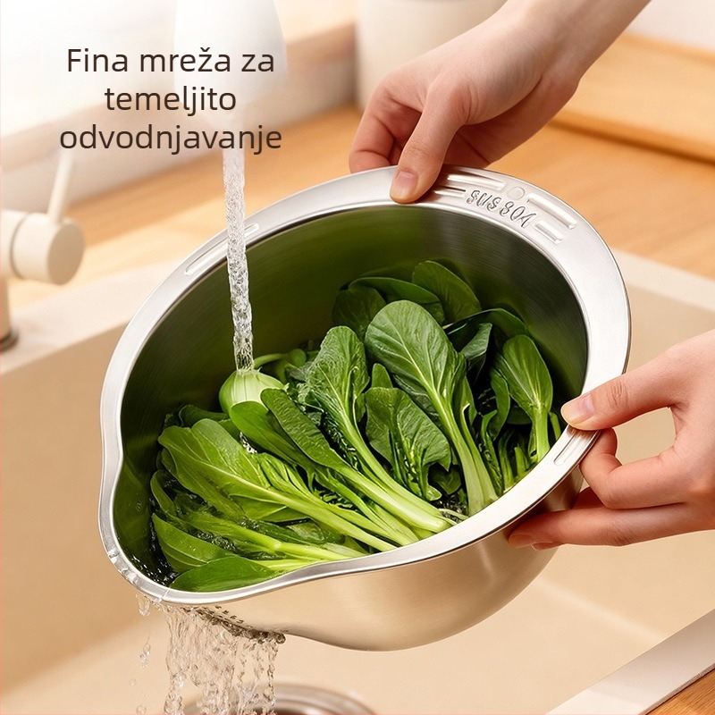 Koš od nehrđajućeg čelika za pranje povrća i voća s filtrom vode, alat za pranje riže i kuhinjska posuda za odvod vode