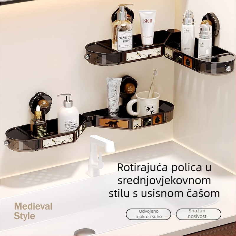 Retro stil držač za pohranu s usisnim čašicama, zidni, bez bušenja, rotirajući kuhinjski organizator