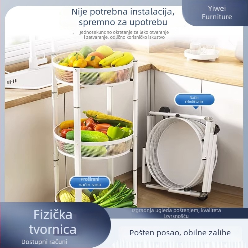 Rotirajući kuhinjski stalak za pod, bez montaže, višeslojni stalak za povrće za kućnu upotrebu