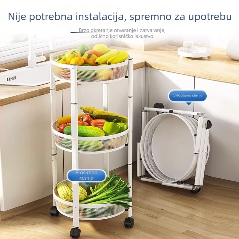 Rotirajući kuhinjski stalak za pod, bez montaže, višeslojni stalak za povrće za kućnu upotrebu