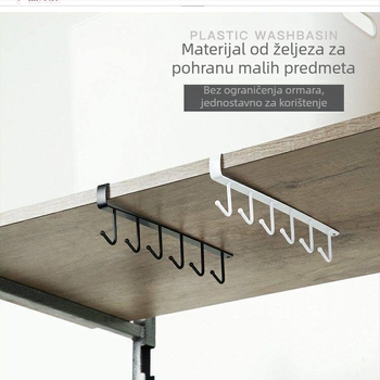 Kovani željezni organizator ormara s višestrukim kukama za kuhinju i garderobu, bez bušenja, moderan minimalistički dizajn