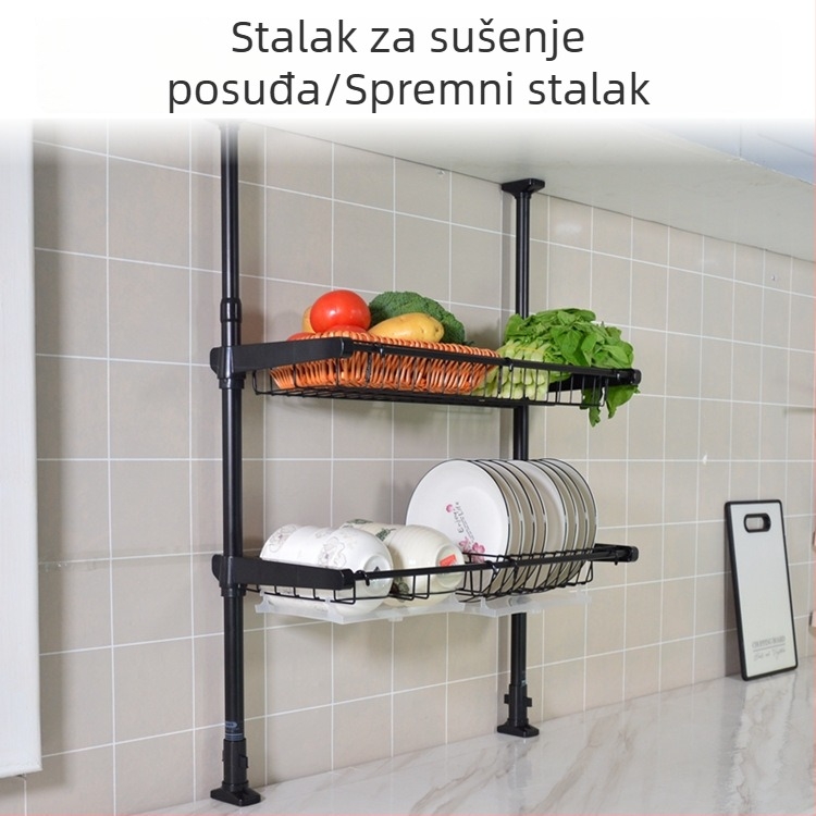 Podni kuhinjski regal – višenamjenski stalak za posuđe bez bušenja, proširivi odvodni stalak uz sudoper i držač za lonce
