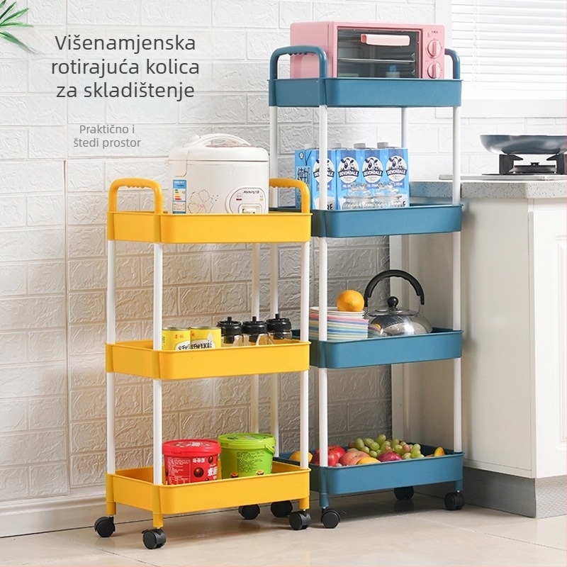 Podni regaľ s kotačićima za pohranu, sklopivi kuhinjski kolica, mobilni organizator s 3 razine