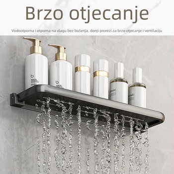 Sklopivi zidni kupaonski stalak za umivaonik i WC, Space aluminij, montaža ljepilom, minimalistički stil, 1 polica
