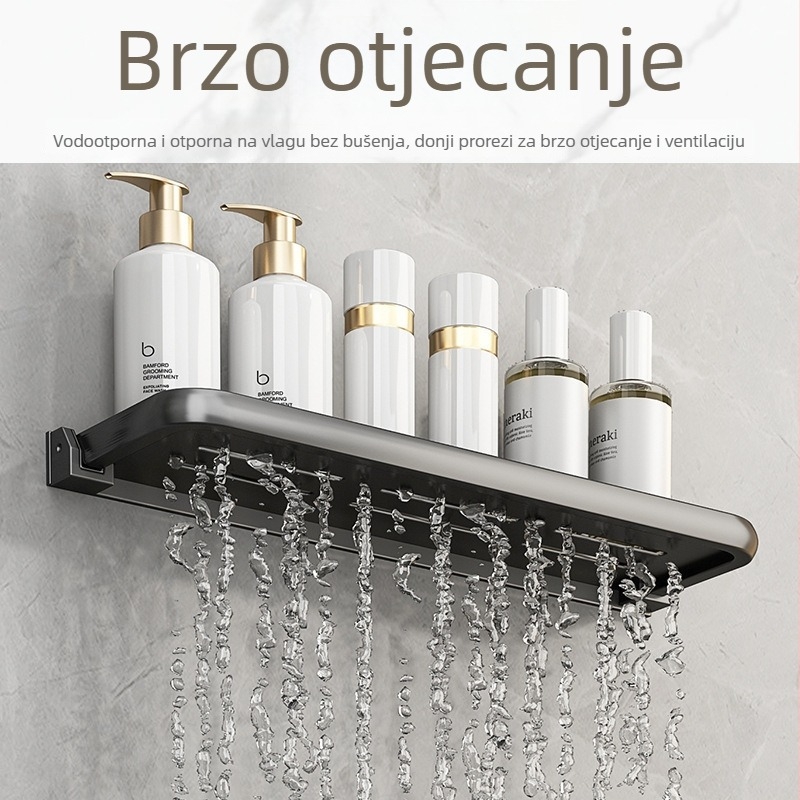 Sklopivi zidni kupaonski stalak za umivaonik i WC, Space aluminij, montaža ljepilom, minimalistički stil, 1 polica