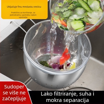 Kuhinjska odvodna košara od nehrđajućeg čelika, filtr otpada i stalak za pranje povrća
