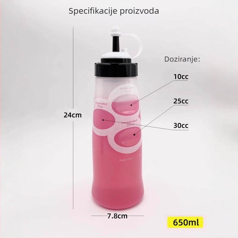 Posuda za umake s mjernom kapom, džem od rajčice, preljev za salatu i sojin sos, kuhinjski začini.