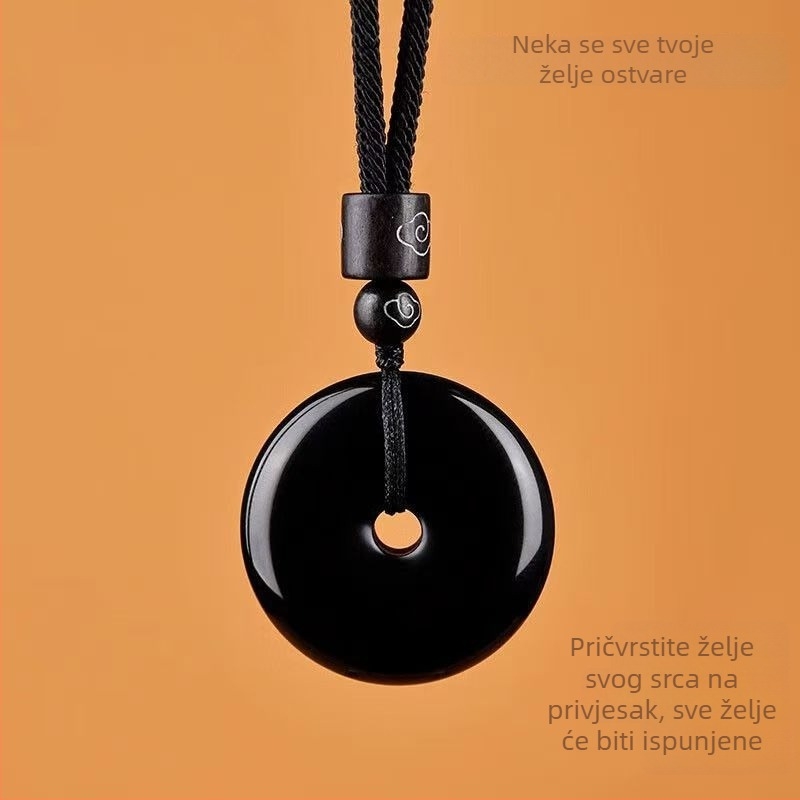 Putuo Mountain prirodni obsidijan privjesak, talisman za godinu zodijaka, unisex lančić poklon