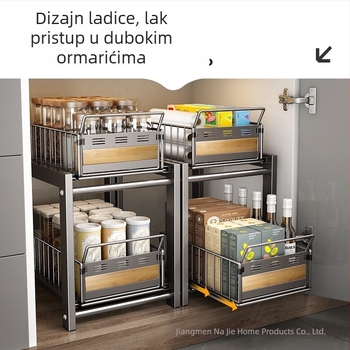Izvlačni regál ispod sudopera za kuhinju — višeslojni organizator za posuđe, zdjele, začine i povrće